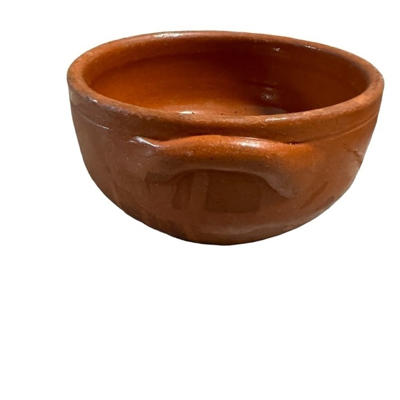 Terracotta Clay Bowl with Handles for Cook Mexican Partially Glazed Signed - Picture 6 of 9